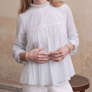 Sezane Gabbie Blouse - Small. blue/white
